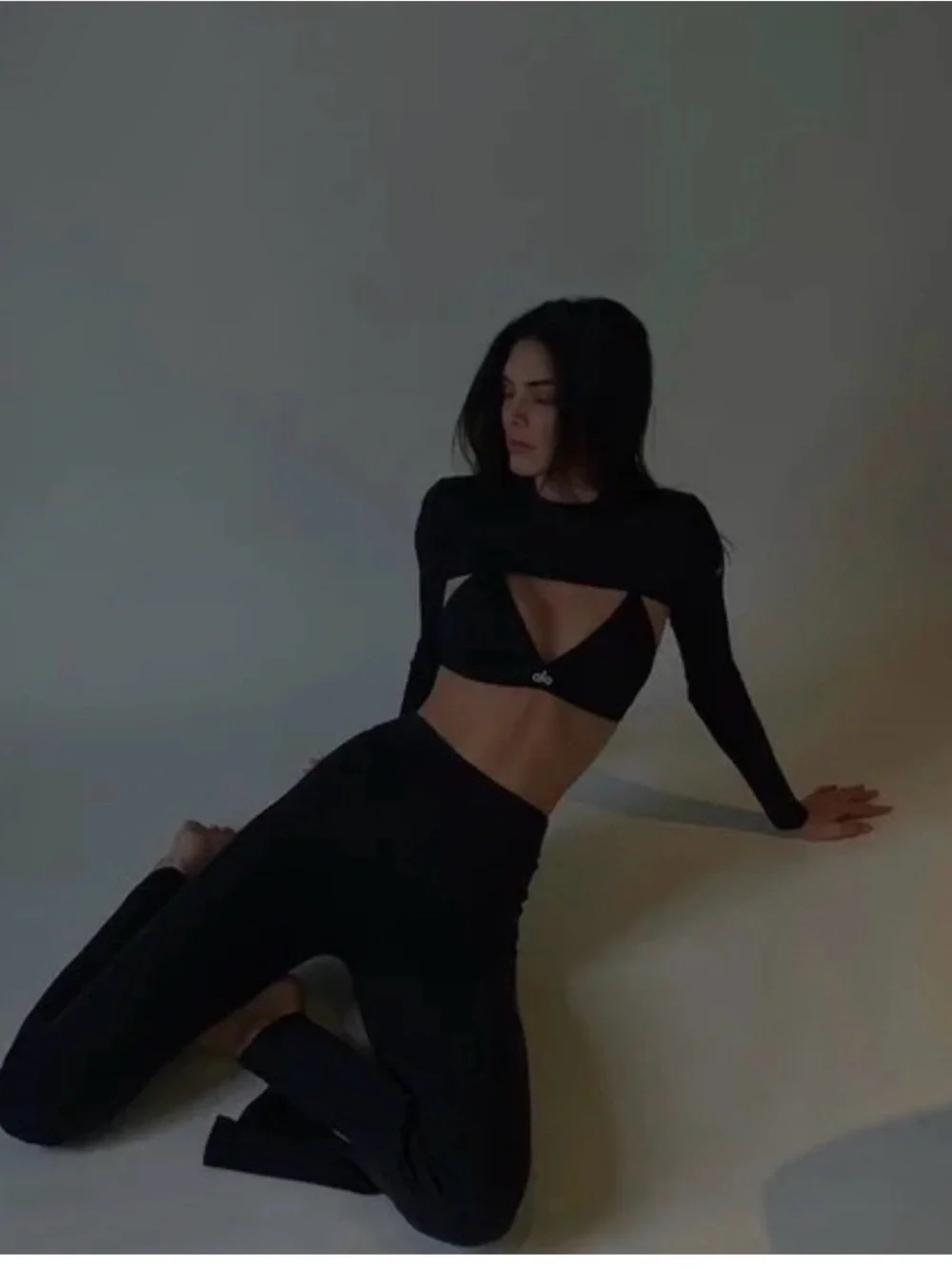 ALO Yoga Black Long-Sleeve Crop Top with Built-In Bandeau and Cutout